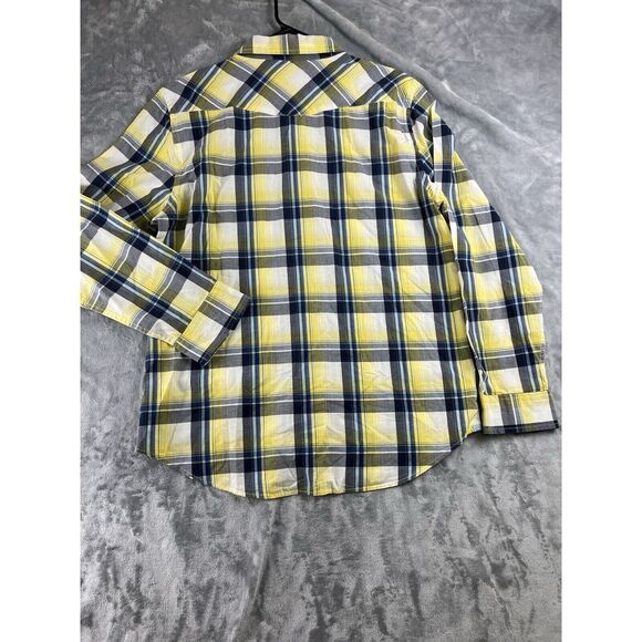 American Eagle‎ Shirt Mens Large Yellow Madras Plaid Vintage Fit Pearl Snap - Picture 4 of 9